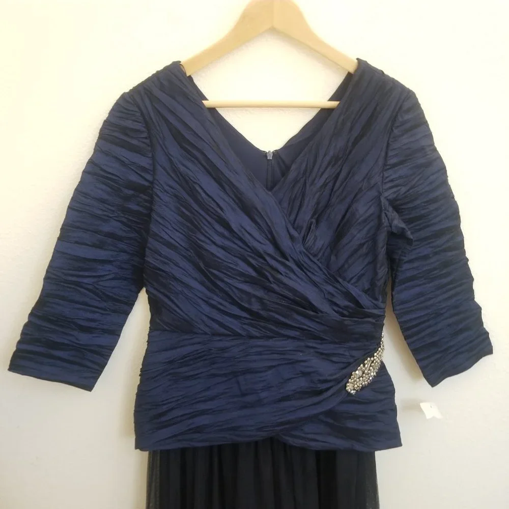 Alex Evenings Crinkle Taffeta Mock Dress Gown Navy Midnight NWOT Size 10 - Picture 4 of 10